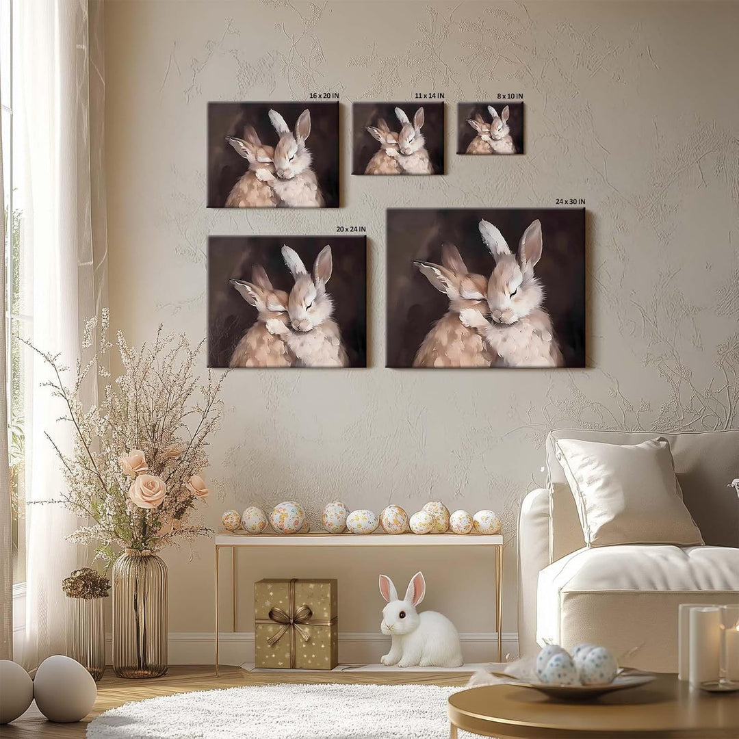 Rustic Easter Bunny Canvas Wall Art, 2 Rabbits Farmhouse Home Decor Print Painting Artwork, Modern Easter Charm Holiday Gift Nursery Living Room Bedroom Decoration