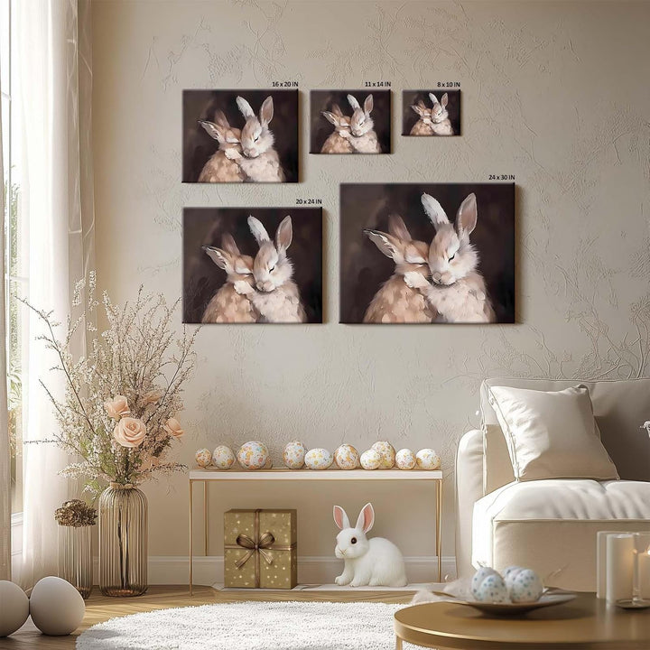 Rustic Easter Bunny Canvas Wall Art, 2 Rabbits Farmhouse Home Decor Print Painting Artwork, Modern Easter Charm Holiday Gift Nursery Living Room Bedroom Decoration