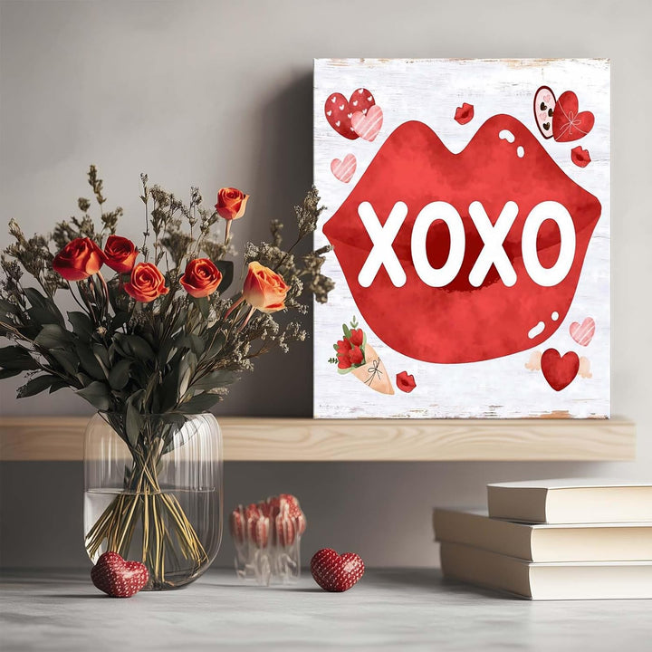 Red Lips with Heart and Chocolate Accents