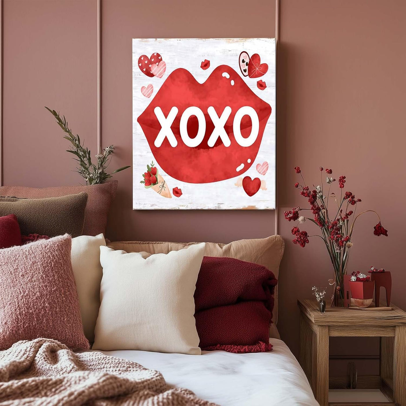 Red Lips with Heart and Chocolate Accents