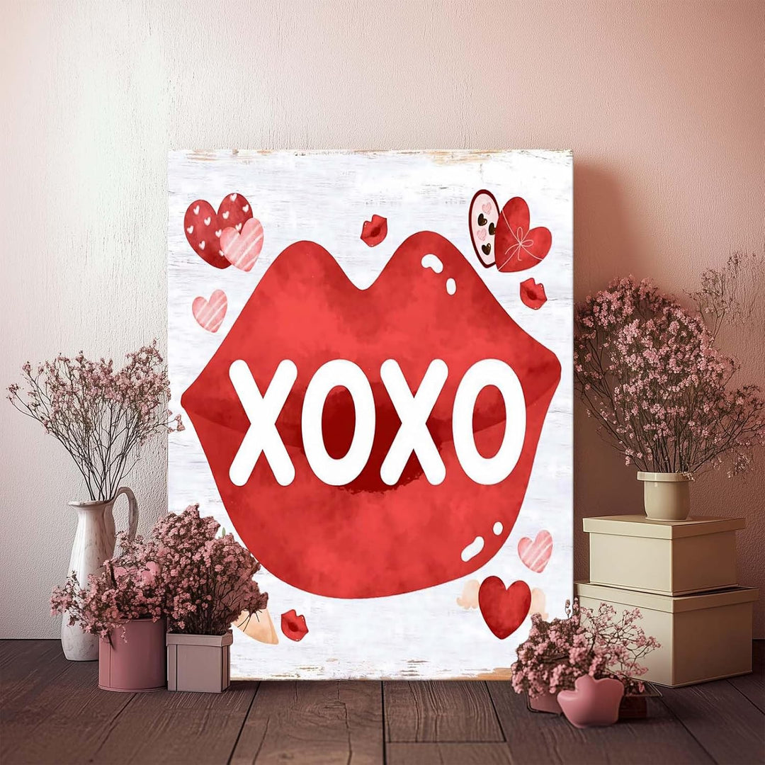 Red Lips with Heart and Chocolate Accents