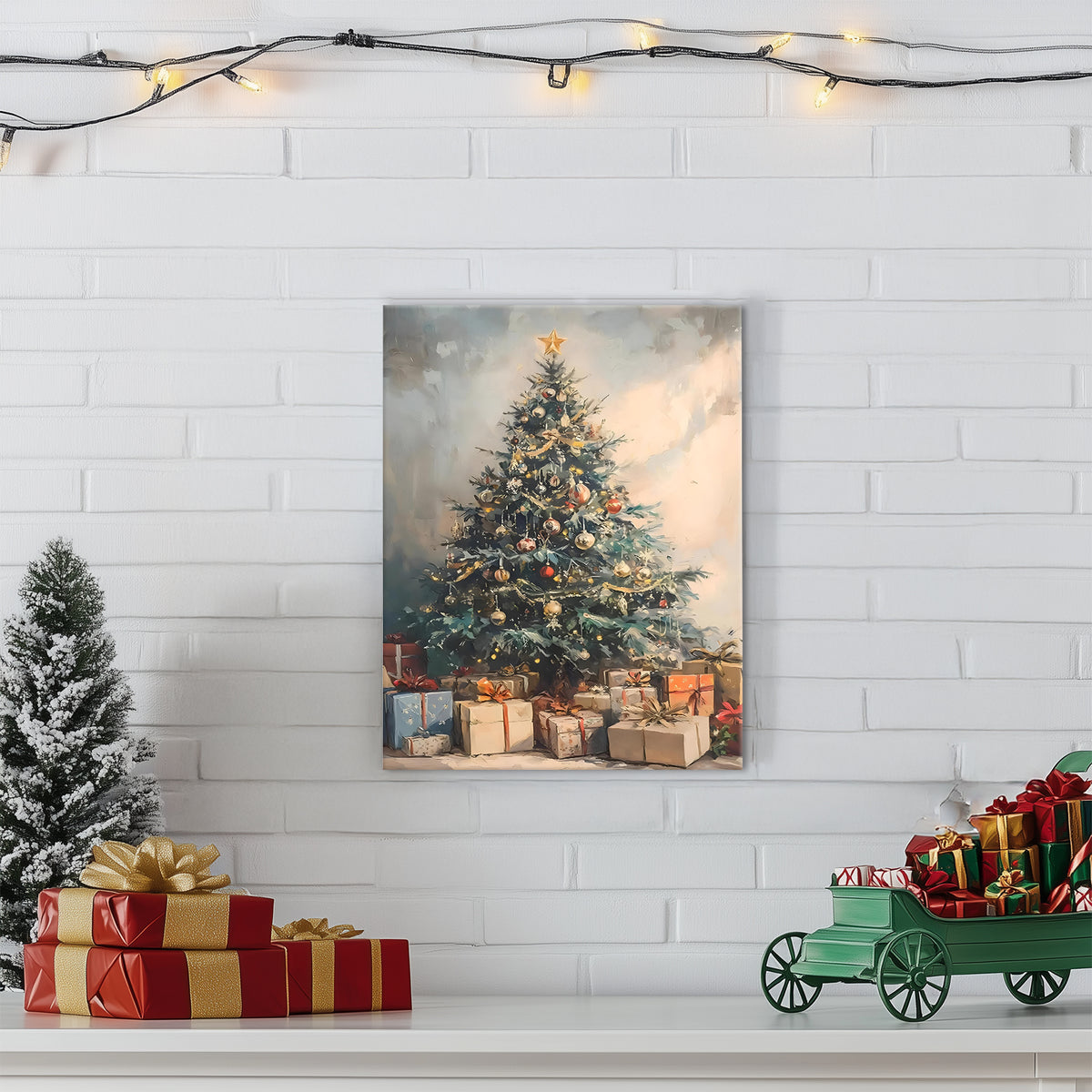 Decorated Christmas Tree Canvas Wall Art with Gifts, Festive Holiday Artwork for Living Room, Bedroom and Entryway