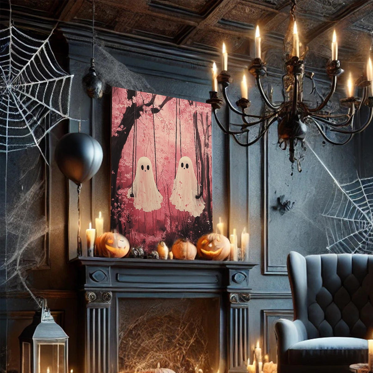Cute Ghosts in the Cherry Blossom Forest Wall Art