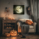 Raven Under the Harvest Moon Halloween Canvas Wall Art