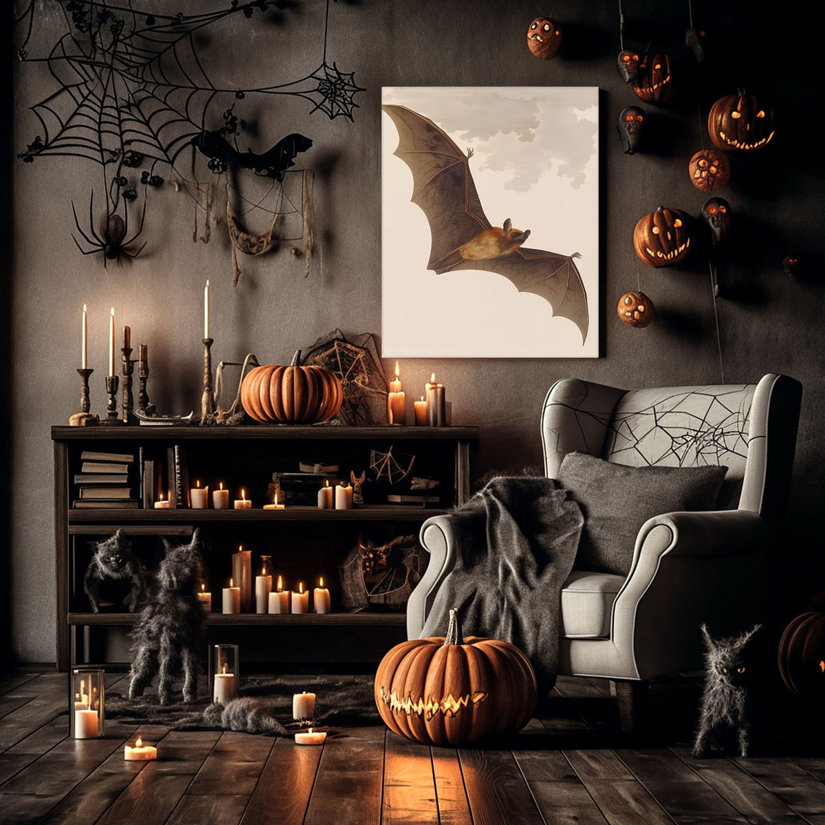 Vintage Antique Natural History Bat Illustration Halloween Wall Art