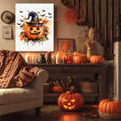 Watercolor Witch Hat Pumpkin Halloween Canvas Wall Art