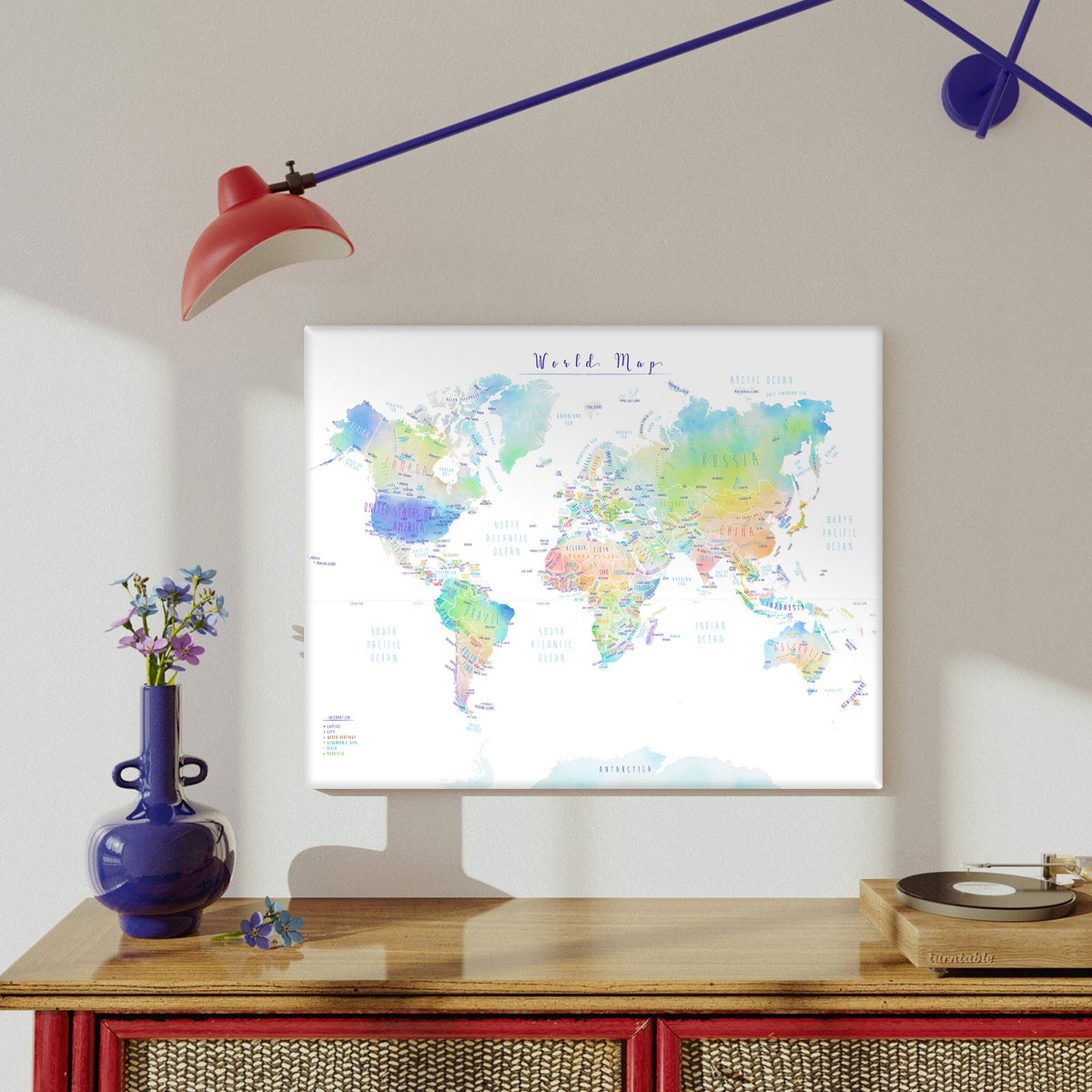 Pastel Watercolor World Map Wall Art