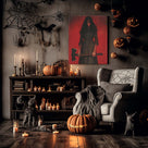 Female Horror Villain with Axe Dark Gothic Horror Portrait Painting Halloween Wall Art