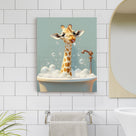 Giraffe in the Bathtub Whimsical Surreal Animal Illustration Wall Art