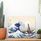 Japanese Wave Print with Fantasy Sailing Characters Great Wave Adventure Wall Art