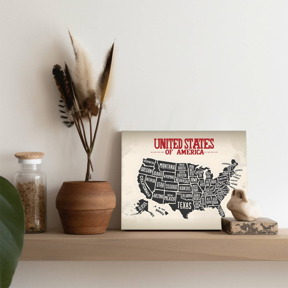 United States State Map Vintage Black and White U.S. Map Illustration Wall Art