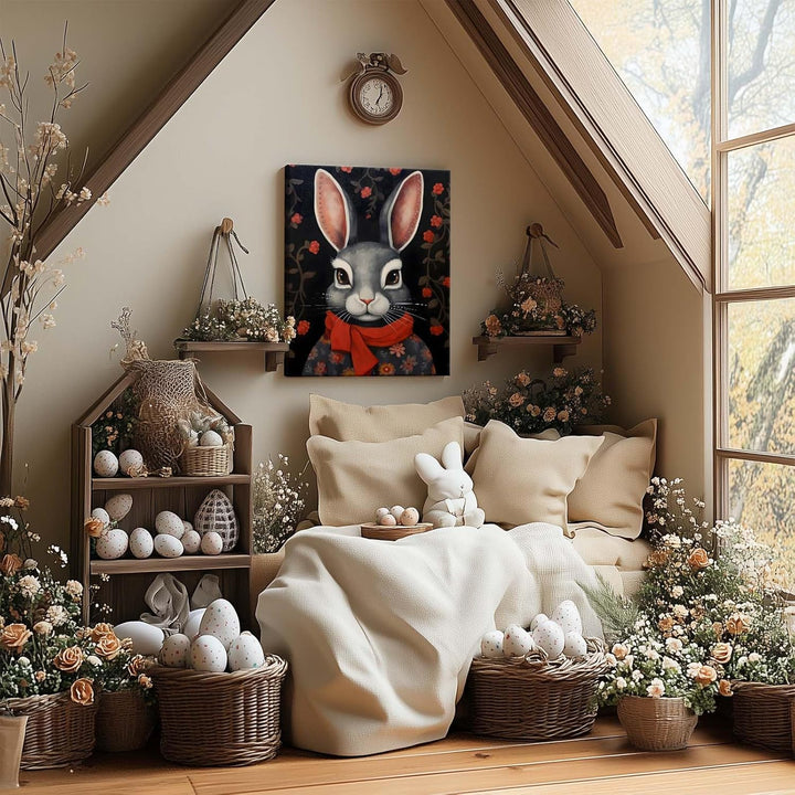 Easter Modern Easter Bunny Canvas Wall Art, Stylish Bunny Home Decor Print Painting Spring Aesthetic Artwork, Rustic Easter Charm Holiday Gift Nursery Living Room Decoration