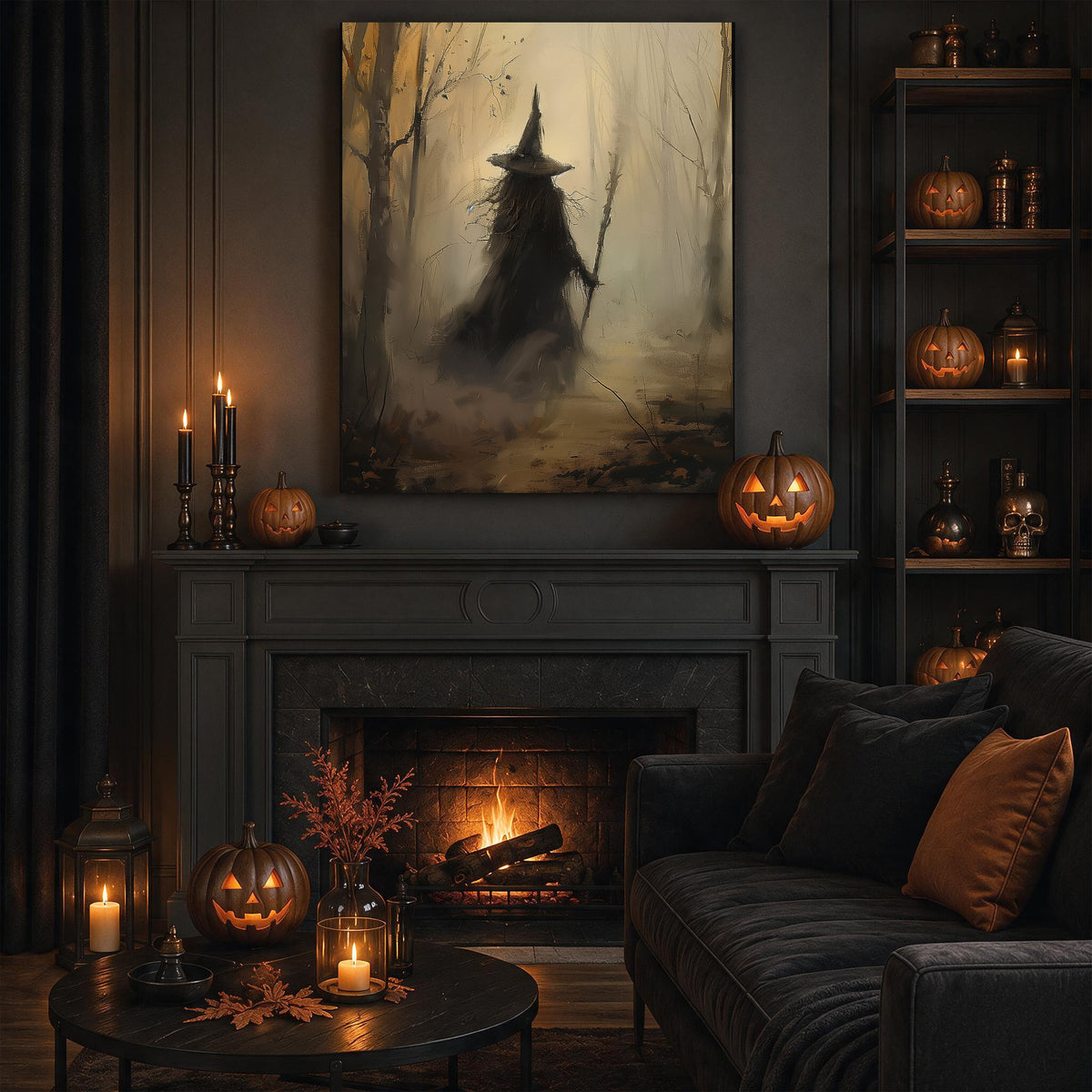 Forest Witches Halloween Canvas Wall Art, Magical Gothic Decor
