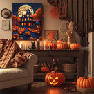 Moonlit Pumpkin Manor Halloween Canvas Wall Art