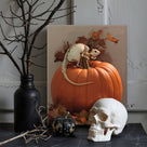 Skull Skeleton Perched on Pumpkin Halloween Wall Art