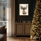 Christmas Deer and Woodland Wildlife Canvas Wall Art, Rustic Winter Holiday Decor