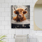 Highland Cow in the Bathtub Whimsical Surreal Animal Illustration Wall Art