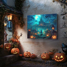 Haunted Halloween Moonlit Pumpkin Castle Landscape Wall Art