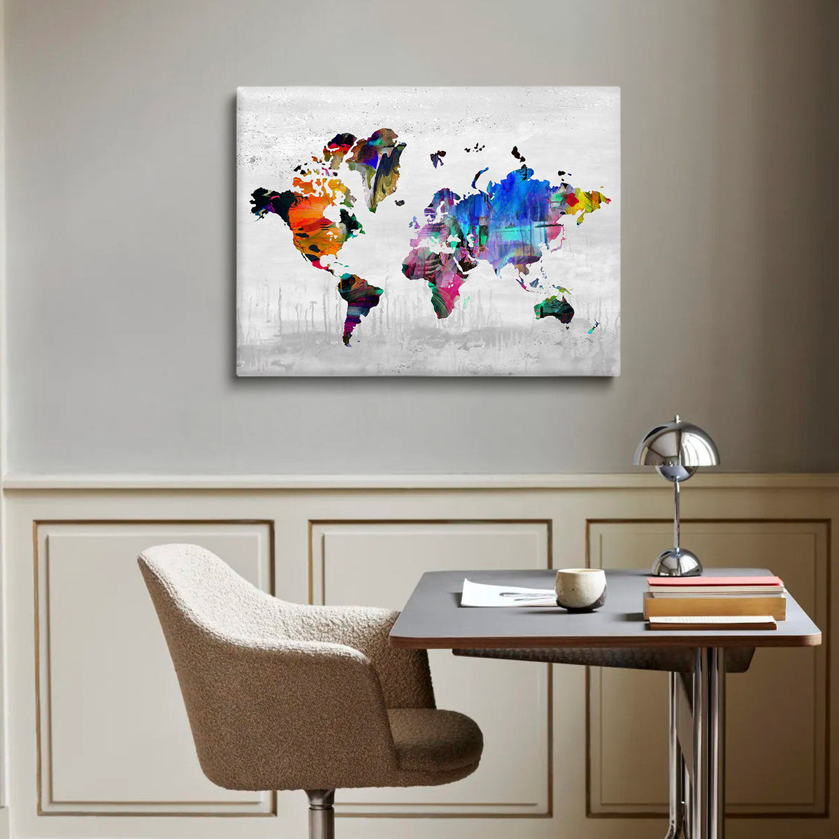 Colorful Abstract World Map Wall Art