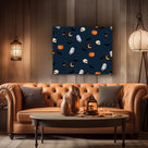 Cute Ghost, Bat and Pumpkin Pattern Illustration Halloween Ghost Wall Art