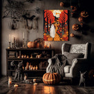 Ghost in the Autumn Forest Bold Retro Halloween Illustration Wall Art