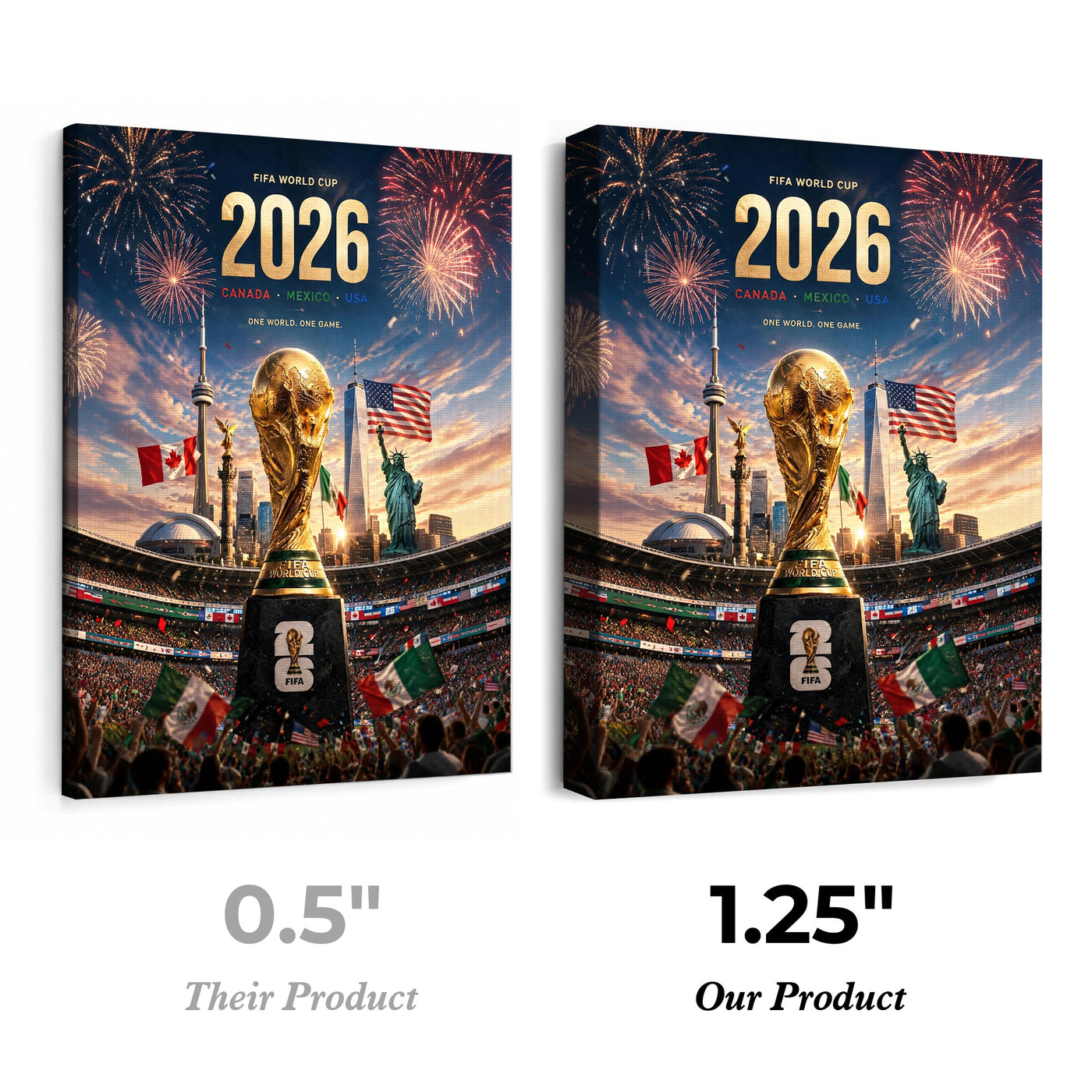 2026 World Soccer Canvas Wall Art – Canada Mexico USA Championship Stadium Print