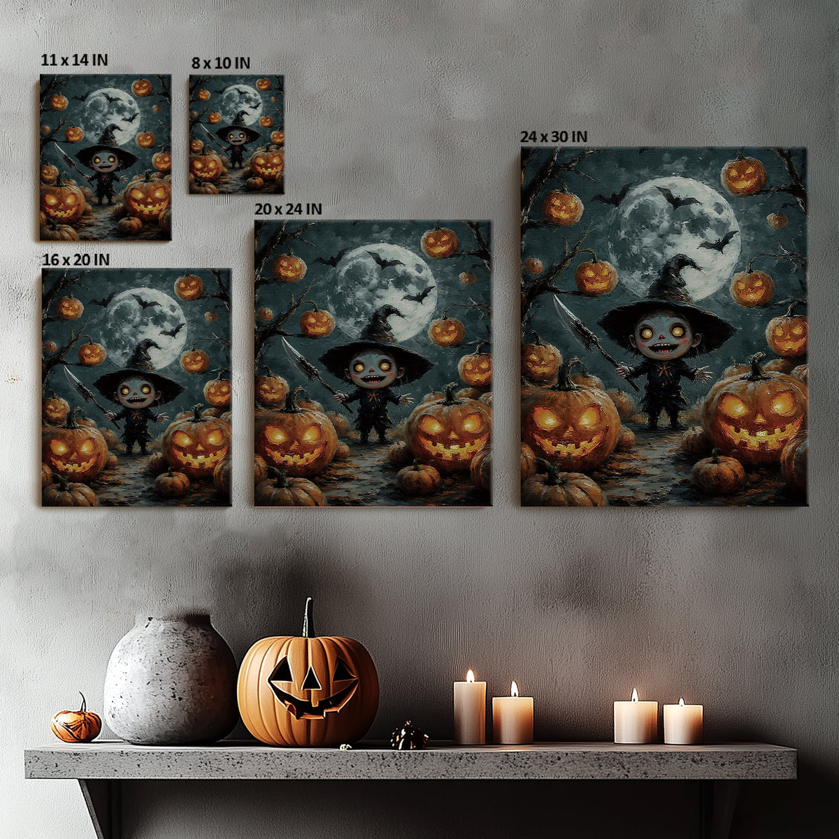 Little Pumpkin Witch Halloween Canvas Wall Art
