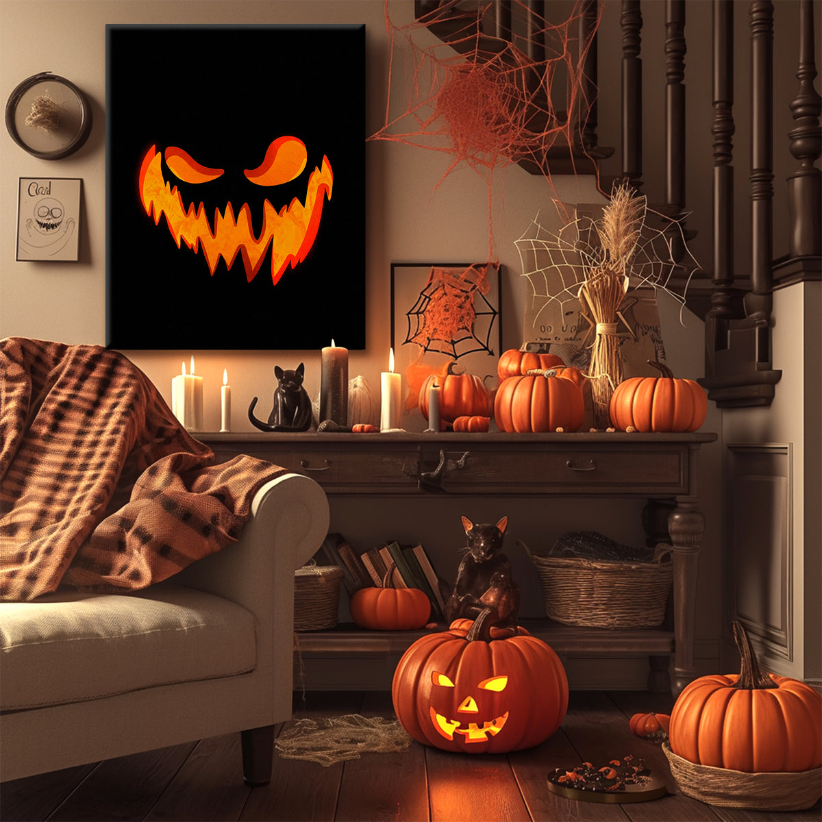 Fiery Jack-o’-Lantern Halloween Canvas Wall Art