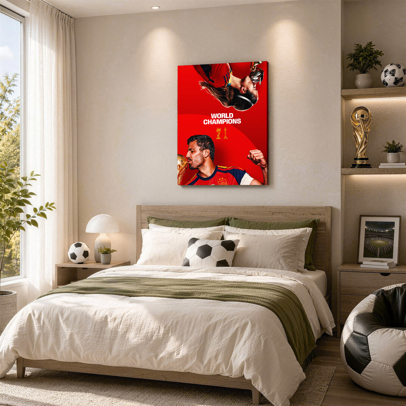 Spain World Champions Canvas Wall Art – Soccer Trophy Celebration Print