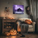Haunted Mansion Halloween Canvas Wall Art, Full Moon Cemetery Decor
