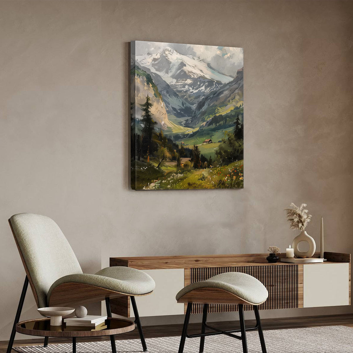 Alpine Mountain Snowy Valley Wall Art