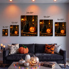 Black Cat and Pumpkin Halloween Canvas Wall Art, Gothic Fall Decor for Living Room, Bedroom and Entryway