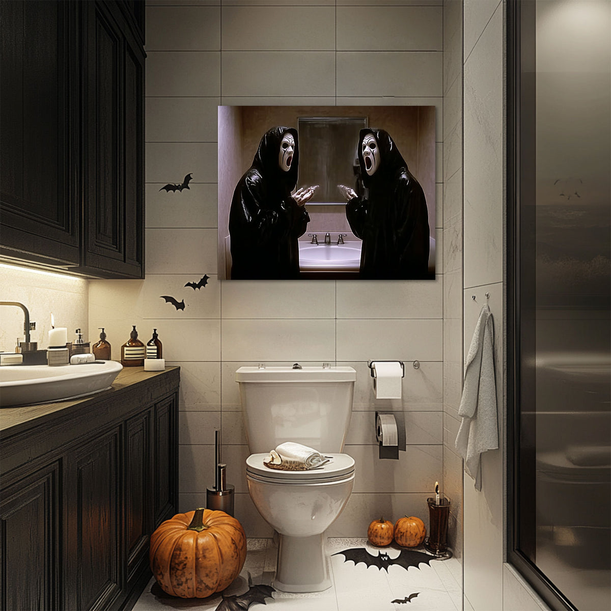 Mirror Scream Horror Canvas Wall Art – Spooky Halloween Bathroom Decor