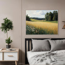 Impressionist Countryside Landscape Painting Golden Wheat Meadow Wall Art