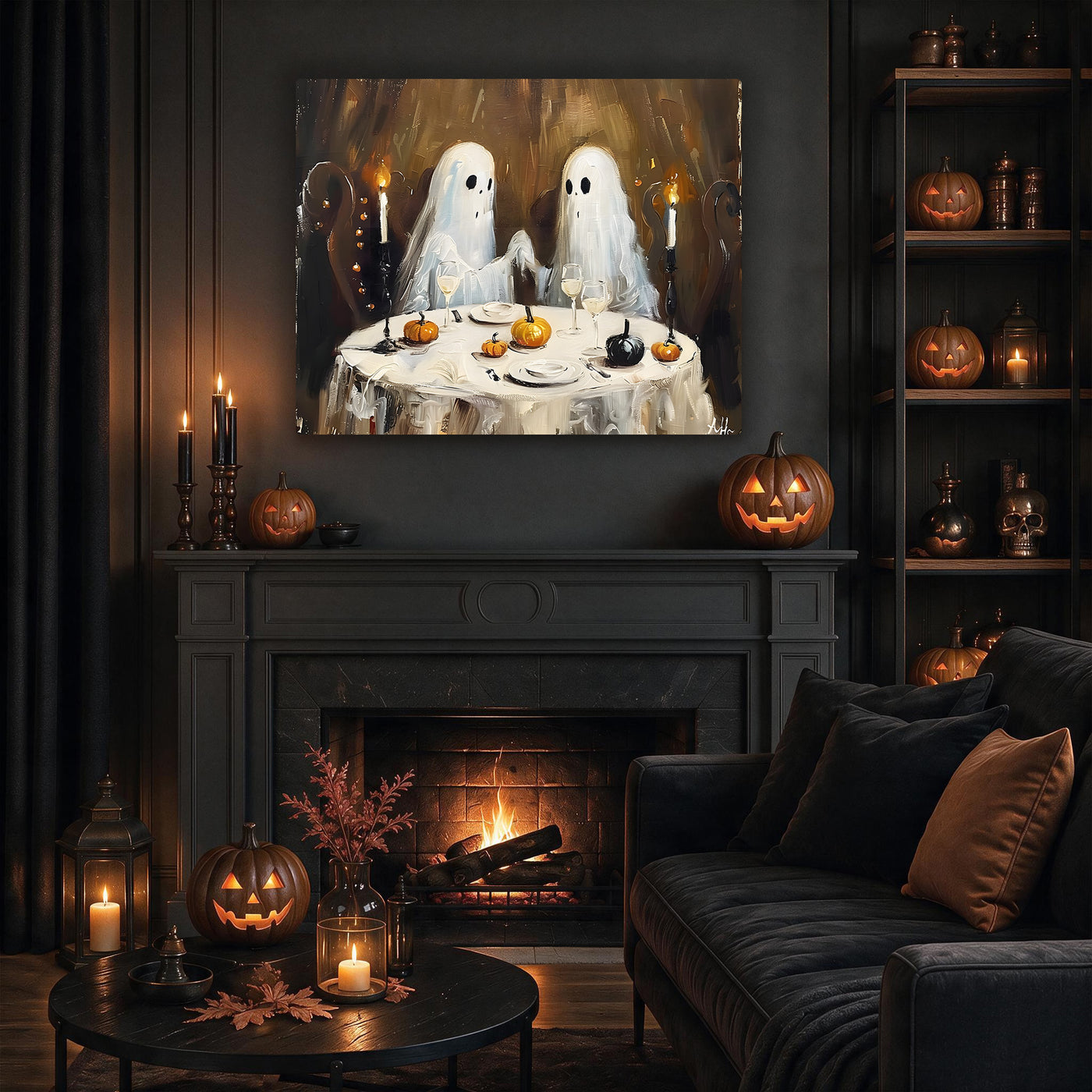 Little Ghosts Celebrate Halloween at Home Wall Art
