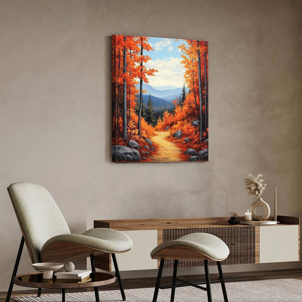 Autumn Mountain Orange Maple Forest Landscape Wall Art