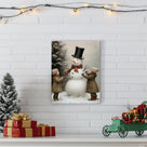 Snowman and Children Christmas Canvas Wall Art, Winter Family Holiday Artwork for Living Room, Bedroom and Entryway