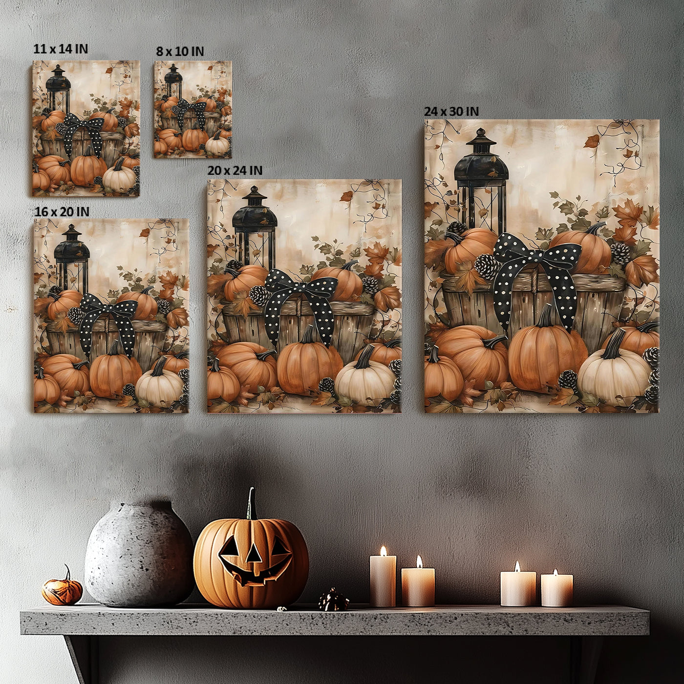 Rustic Pumpkin Harvest Halloween Canvas Wall Art