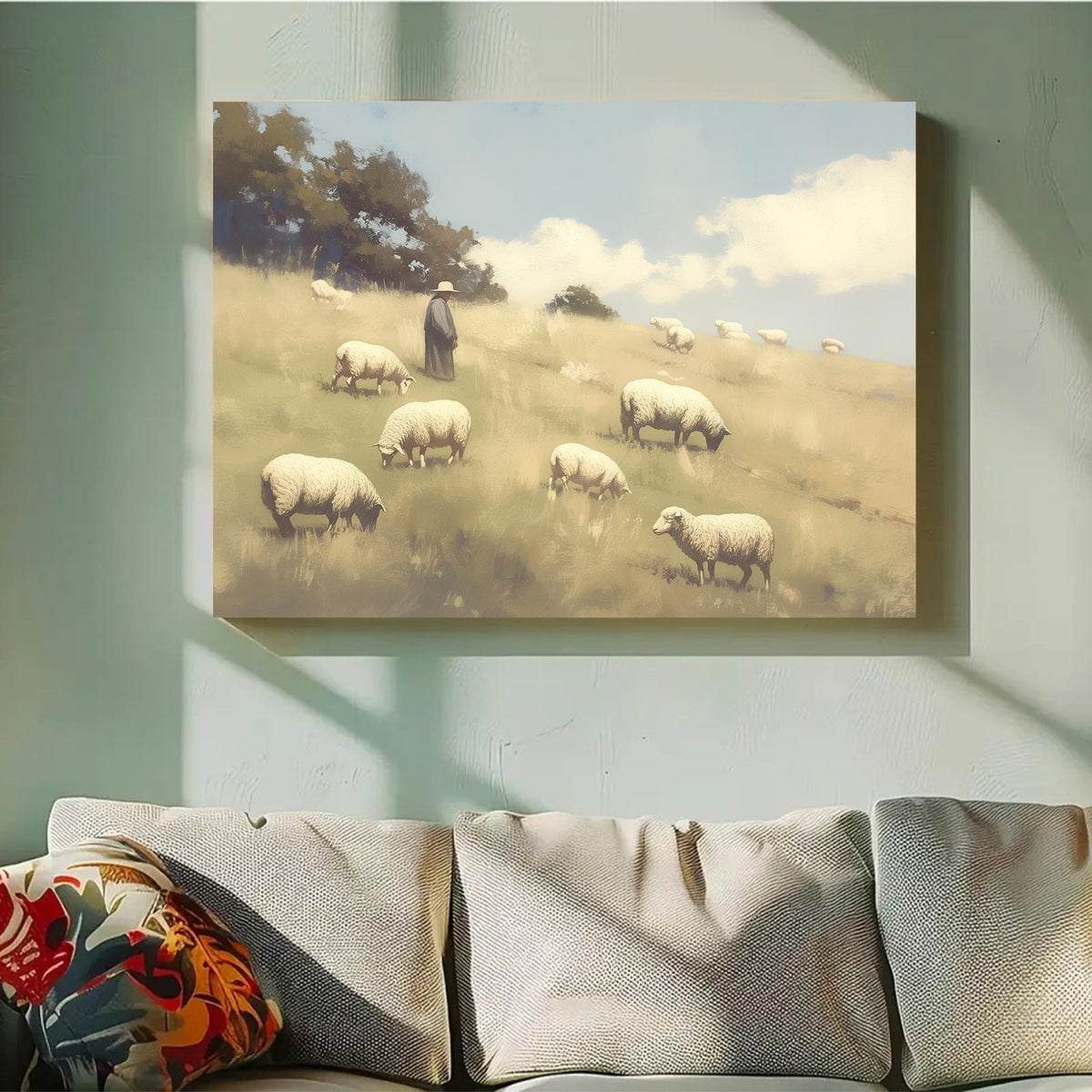 Shepherd and Sheep Pasture Wall Art