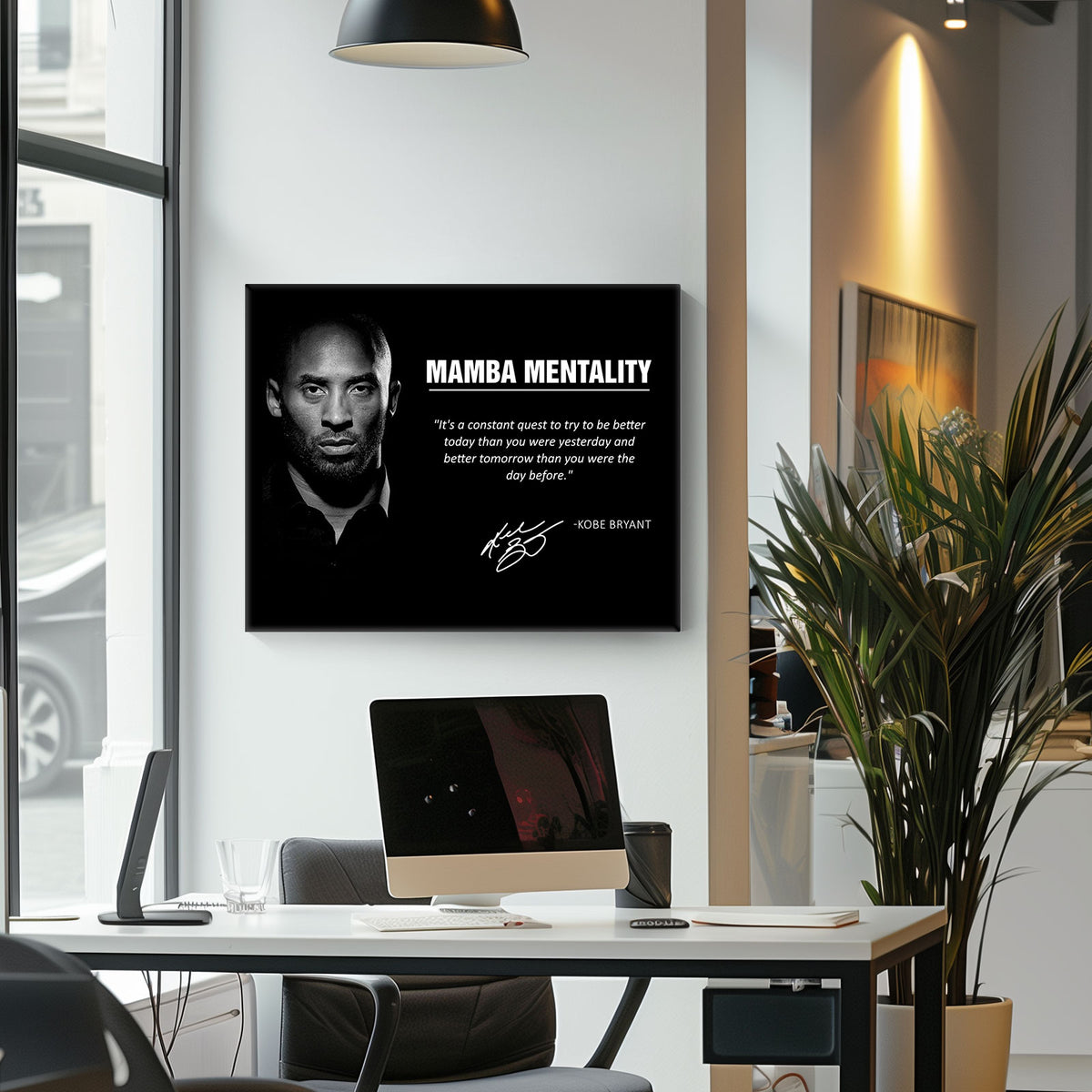 Kobe Bryant Mamba Mentality Canvas Wall Art – Inspirational Basketball Quote Poster for Bedroom, Office and Gym