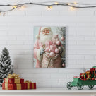 Pink Santa Claus Christmas Canvas Wall Art with Gifts, Whimsical Holiday Decor for Bedroom, Living Room and Nursery