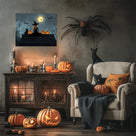 Witch, Black Cat and Pumpkins Halloween Wall Art