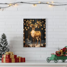 Christmas Reindeer Canvas Wall Art with Lights, Enchanted Winter Forest Holiday Decor for Living Room and Bedroom