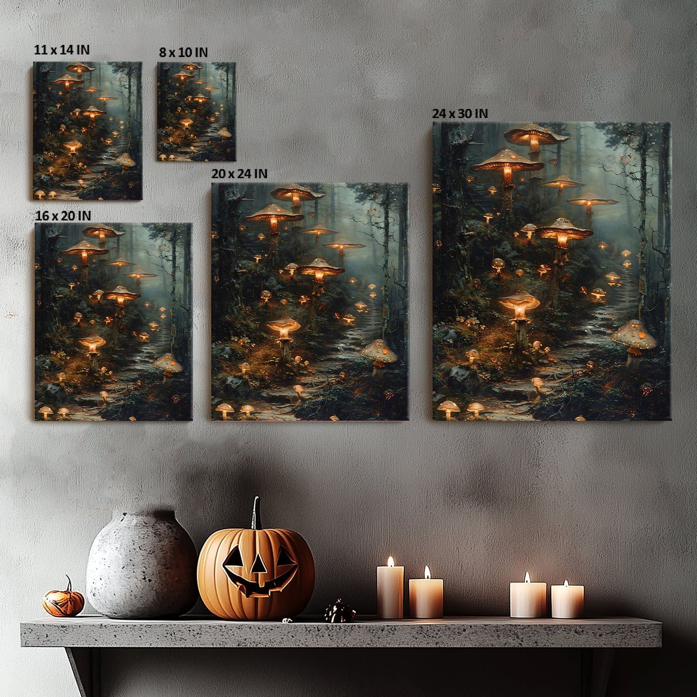 Enchanted Mushroom Forest Halloween Canvas Wall Art