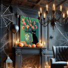 Black Cat Floral Vase Wall Art