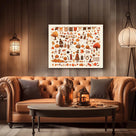Autumn Cozy Halloween Doodle Collage Illustration Wall Art