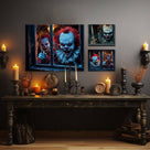 Creepy Clowns at the Window Halloween Canvas Wall Art – Dark Horror Party Decor
