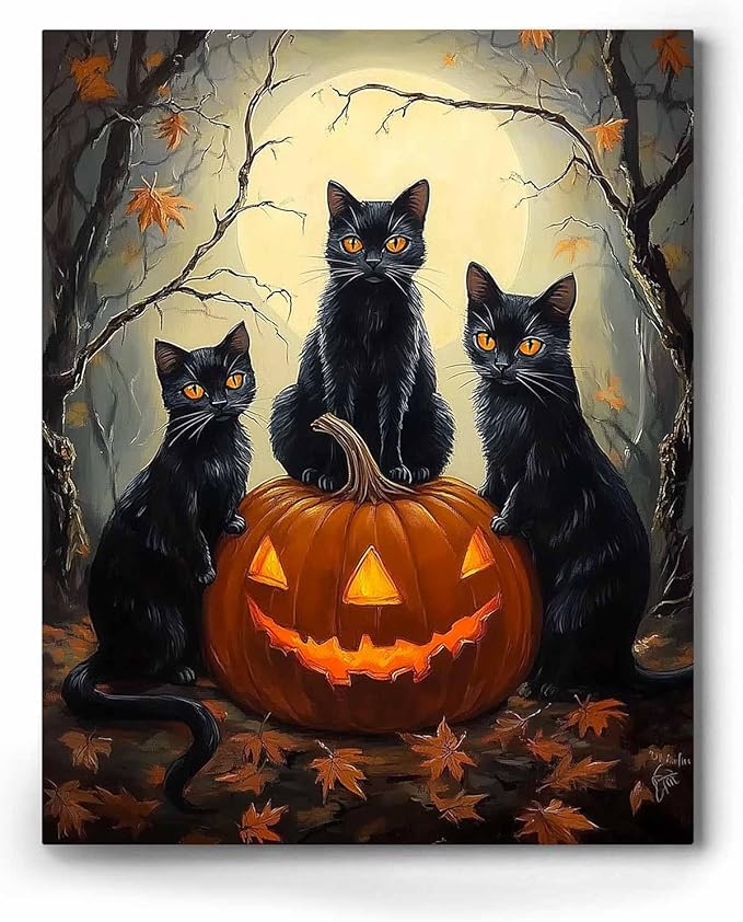 Whimsical Halloween Cats / 8"L x 10"W