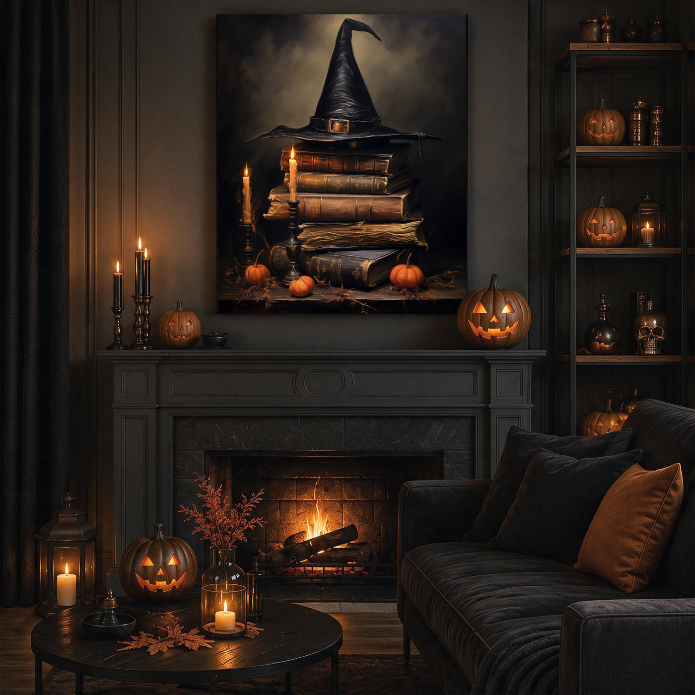 Witch Hat Halloween Canvas Wall Art, Magical Gothic Decor