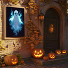 Haunted Glowing Blue Ghost Illustration Halloween Wall Art